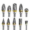 10 шт. Фреза из карбида вольфрама с хвостовиком 1/8" Вращающийся инструмент Бор Двойная алмазная насечка Вращающиеся инструменты Dremel Электрическая шлифовка