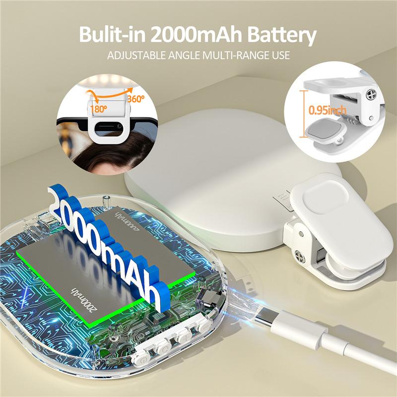 Selfie Light Phone Clip 140 LED 2000mAh Rechargeable Portable Clip On Light for Tablet Laptop Zoom Call TikTok Video Fill Light
