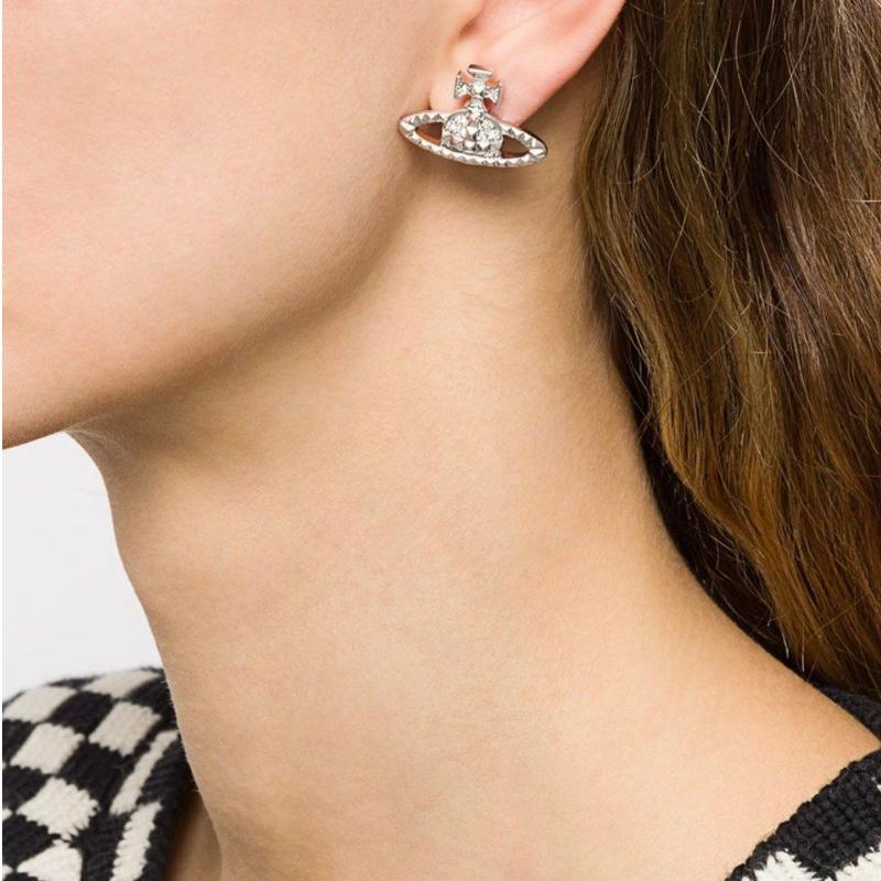 VIVIENNE WESTWOOD Серьги-гвоздики Mayfair Classic с кристаллами и Сатурном, латунные, женские, 914018-11