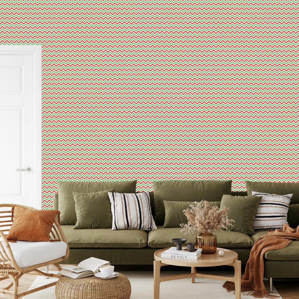 Zigzag Coral and Lime Wallpaper for Living Room and Bedroom 50x1000