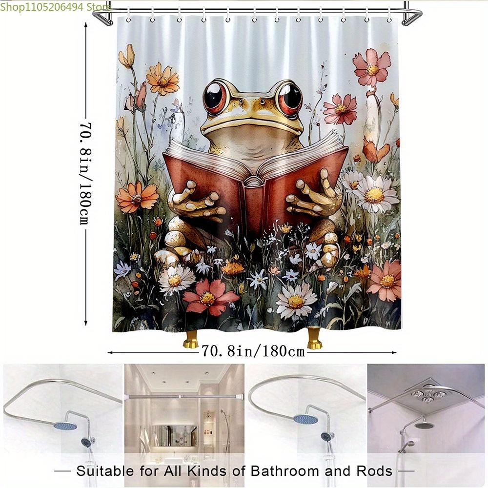 1 шт. Причудливая лягушка с книгой на лугу, акварельная шторка для душа, с антропоморфной лягушкой, держащей книгу в цветном