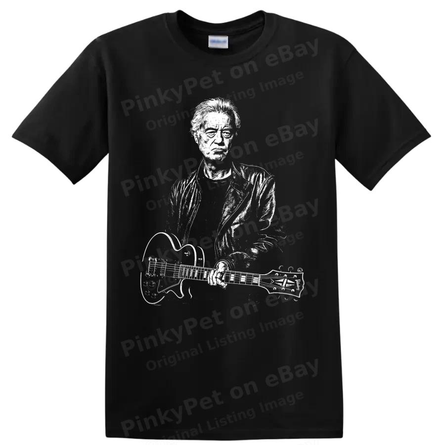 Jimmy Page Led Zeppelin Guitarist T Shirt w/ Double Neck Guitar Rock Music Tee