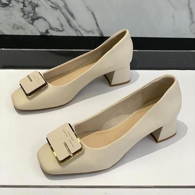 Кожаные туфли на высоком каблуке с квадратным носком, французские универсальные, новая осенняя коллекция 2025 года, туфли для работы, толстый каблук, открытый вырез, темпераментные женские туфли, одинарные туфли