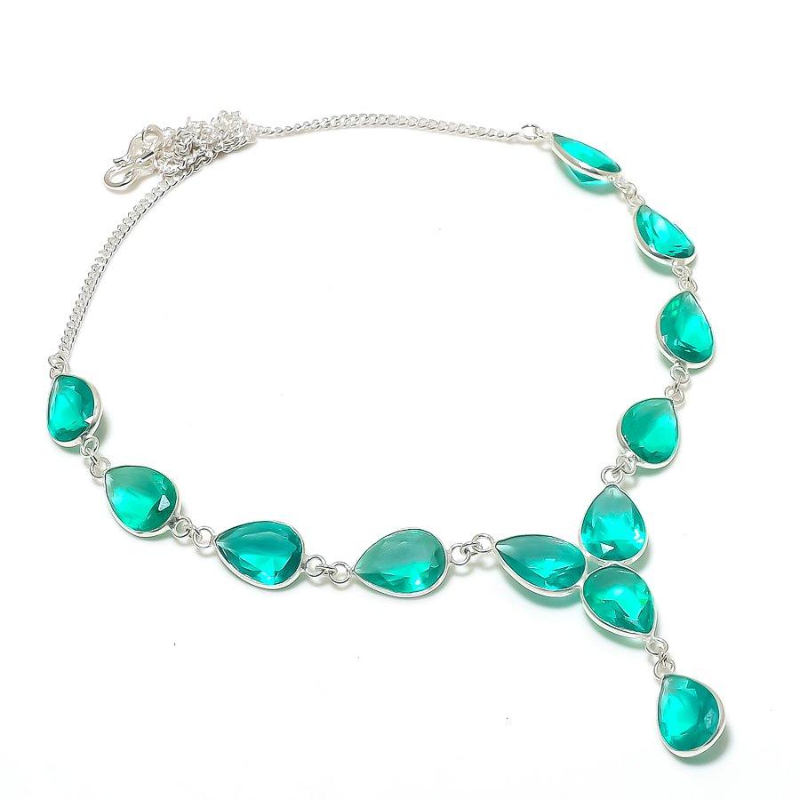 Indicolite Tourmaline Gemstone Handmade 925 Sterling Silver Necklace 18" i4D99