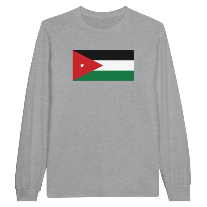 T-shirt à manches longues - PIXELFORMA - Drapeau de la Jordanie - 100% coton - Gris - Confort optimal