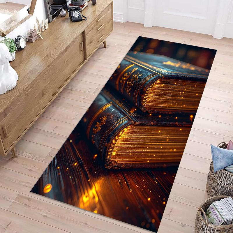 Vintage Book Stack Long Runner Rug Exquisite Retro & Magical Print Durable Wear-resistant Non-slip Carpet for Hallway Entryway