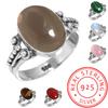 925 Sterling Silver Ring Women Gemstone Handmade Jewelry Wedding Gift Malachite Rainbow Moonstone Rose Quartz Red Stone Smoky Topaz Tiger Eye Fashion