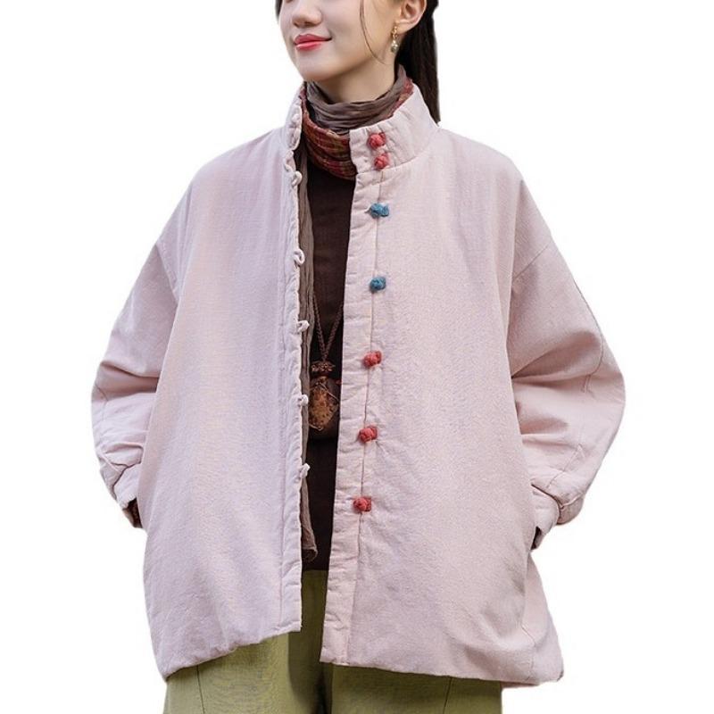 25 Зимняя хлопково-льняная женская одежда новый темперамент универсальная литературная хлопковая одежда из рами застежка короткая хлопковая одежда