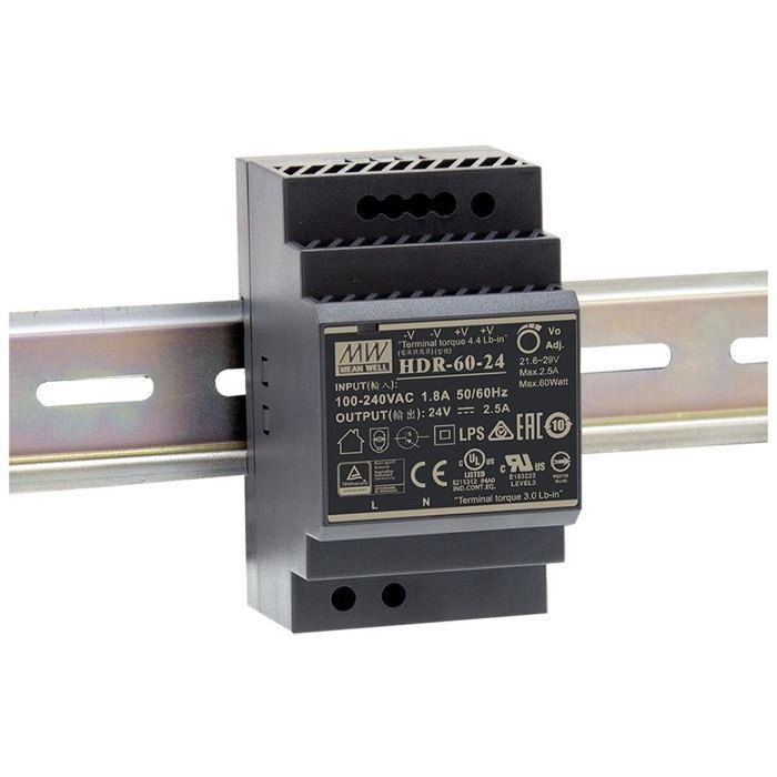 Mean Well ALIMENTATION - 1 SORTIE - 60 W - 24 V 2.5 A - MONTAGE SUR RAIL DIN - POUR USAGE INDUSTRIEL