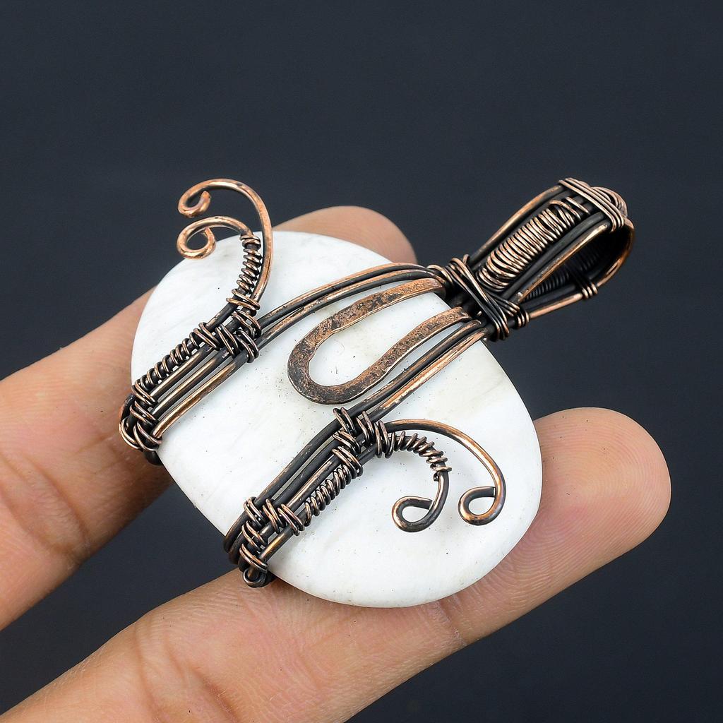 Кулон из лунного камня, обернутый медной проволокой 999 пробы, кулон из драгоценного камня ручной работы, подарок для мамы, антикварное украшение