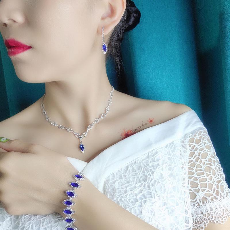 Королевский синий бриллиант Свадебное колье и серьги - Элегантные свадебные ювелирные аксессуары