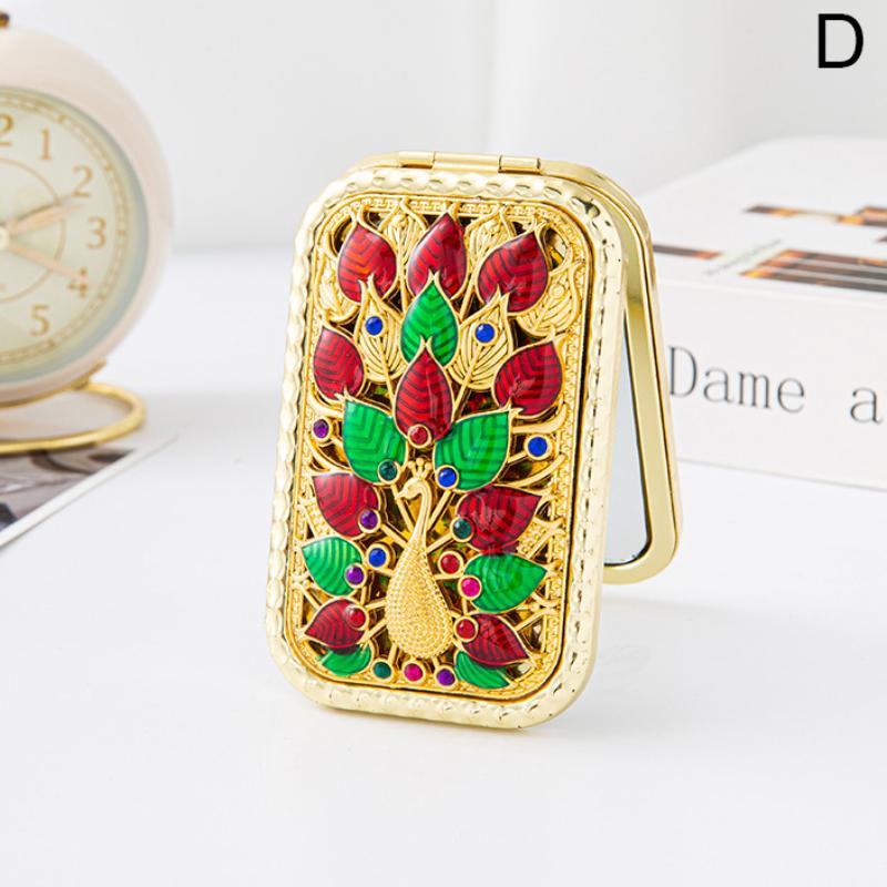 Складное Ретро Ручное Зеркало для Макияжа Компактное Карманное Зеркало с Принтом Павлина Двустороннее Прямоугольное Зеркало для Макияжа и Туалетного Столика