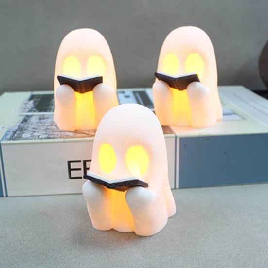 Yousheng Halloween Ghost Reading Night Light Plastic Black Screaming Ghost Statue Jointed Pumpkin Collectible Figure for Halloween Desk Shelf Home
