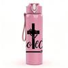 1PC Protected Cross Faith Pattern 750ml Color Plastic Sports Water Bottle Leakproof Flip Straw Lid Suitable for Sports Office Home Use