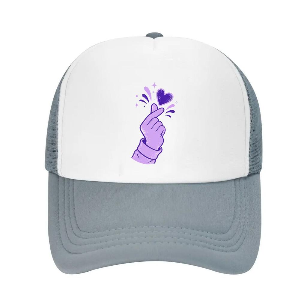 Purple Finger Heart Love Icon Mesh Baseball Cap Casual Hat Outdoor For Womens Unisex FeUnisex