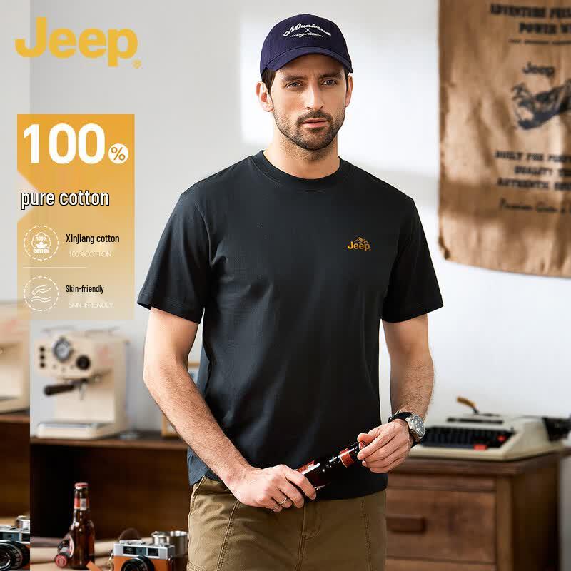 Jeep Мужская футболка с коротким рукавом и круглым вырезом, 100% хлопок