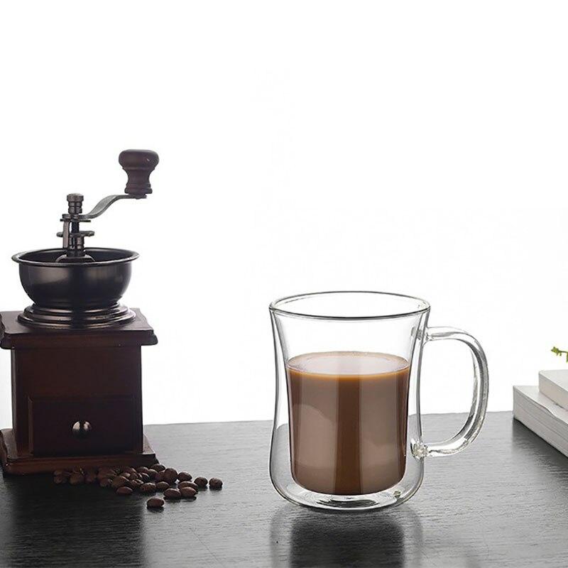 2 шт., стеклянная чашка с двойными стенками, чашки для пива, кофе, в форме сердца, термостойкая, противоожоговая ручка, кружка для напитков, чайные кружки, прозрачная посуда для напитков