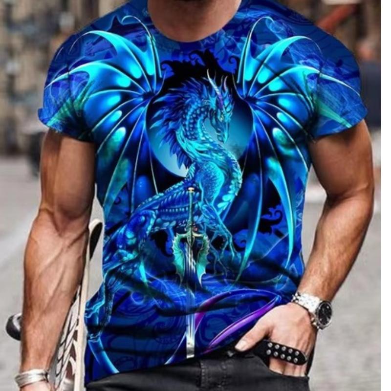 3D Dragon Print Fashion Мужская футболка Повседневная мужская с коротким рукавом Летняя уличная мужская футболка для фитнеса и спорта