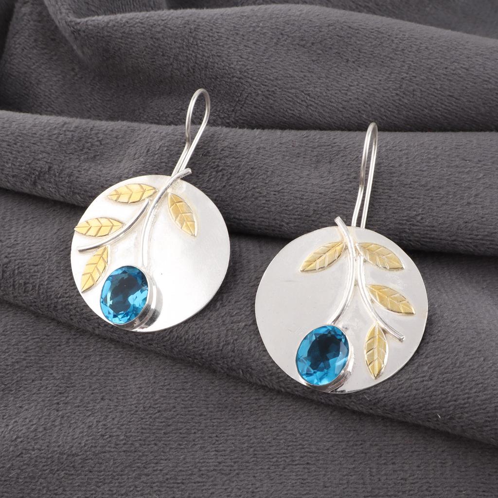 Swiss Blue Topaz Earrings Gemstone, 925 Solid Sterling Silver Earrings Jewelry, Handmade Earrings , Silver Jewelry For Gift