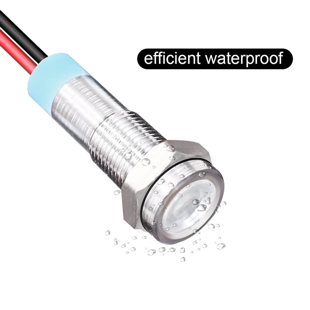 Kiligen 5pcs 8mm AC/DC 12-24V LED Waterproof Indicator Light Pilot Light Signal Indicator (White)