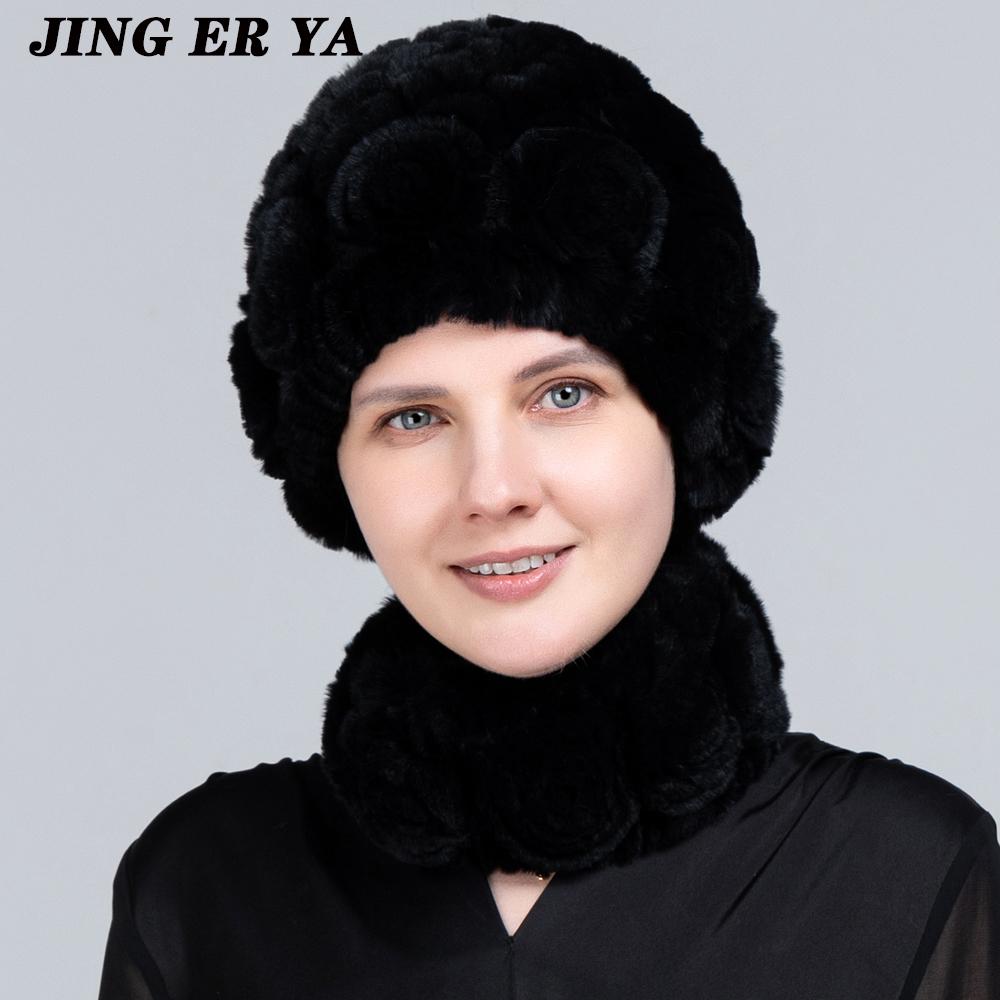 JINGERYA женская вязаная шапка из натурального меха кролика рекс, комплекты шарфов, натуральный теплый мех кролика рекс, шарфы, шапка, зимняя женская шапка из натурального меха кролика рекс, шарф