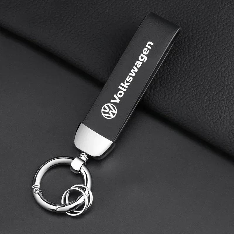 For Volkswagen VW Metal Leather Car Keychain Key Ring Badge Accessories For Volkswagen Golf-5 6 7 MK6 Jetta Lavida Polo Tiguan P