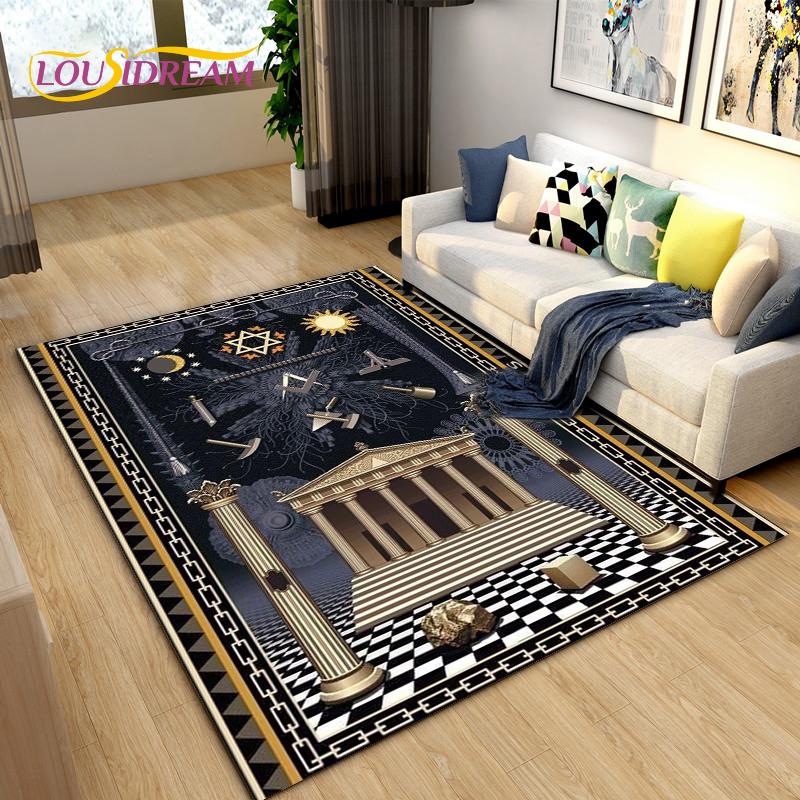 Masonic Carpet Freemason Illuminati Ring Area Rug Large,Carpet All Seeing Eye Rugs Carpets for Living Room,Fitness Pet Floor Mat