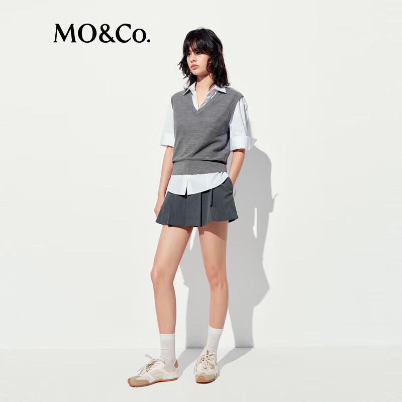 MO&Co. 100% Шерсть ягненка Вязаный жилет с V-образным вырезом