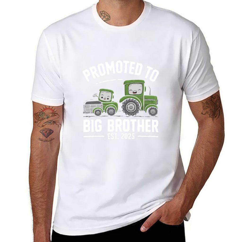 Promoted To Big Brother Est 2025 Shirt For Kids Farm Tractors Gift For Boys Tshirt Trendy Casual Short Sleeve Shirt