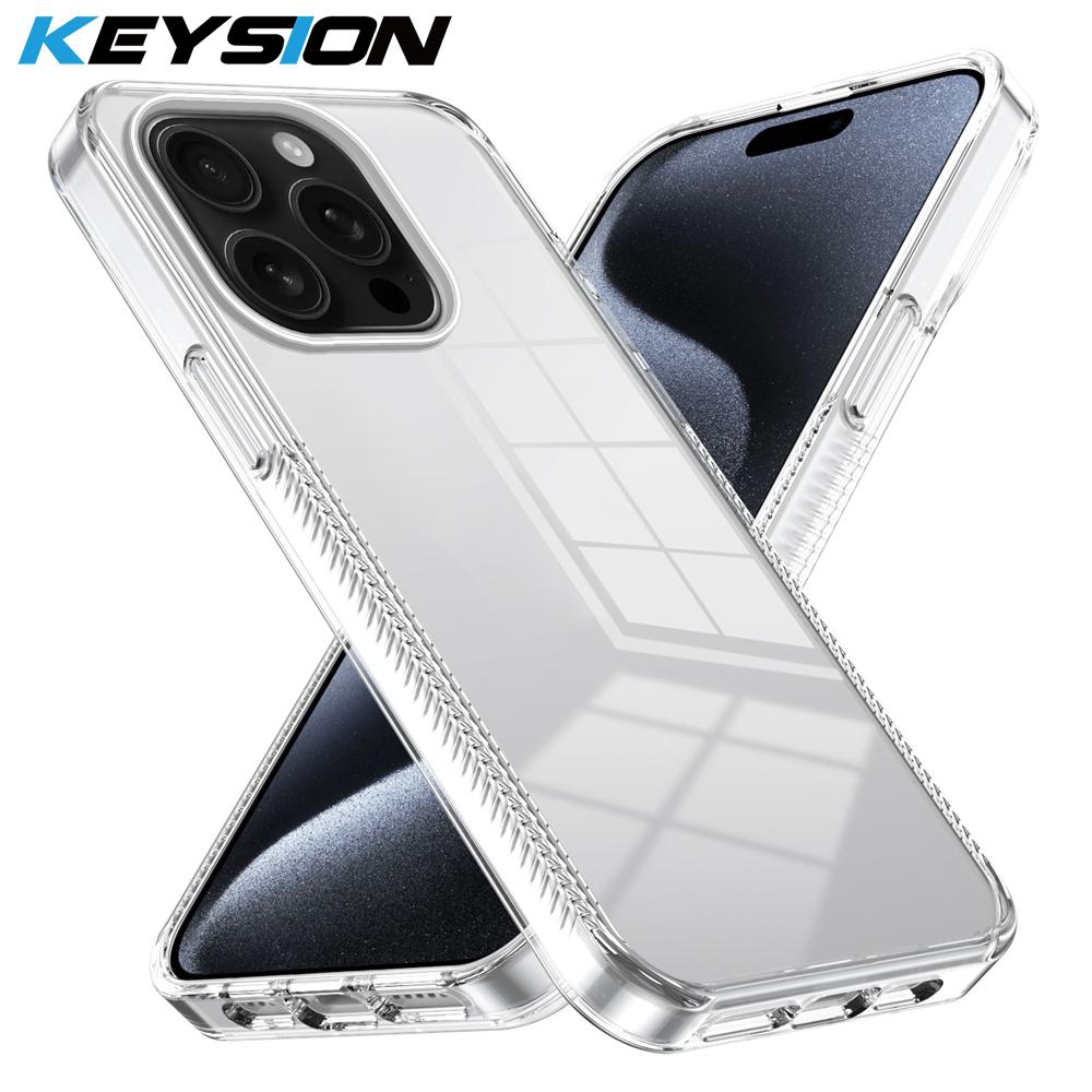 KEYSION Transparent Case for iPhone 16 Pro Max 15Plus TPU+PC Anti-slip HD Clear Shockproof Phone Cover for iPhone 15 Pro 16 Plus