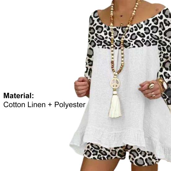 Повседневная женская одежда, свободная футболка с леопардовым принтом и шортами с леопардовым принтом и круглым вырезом для повседневной жизни