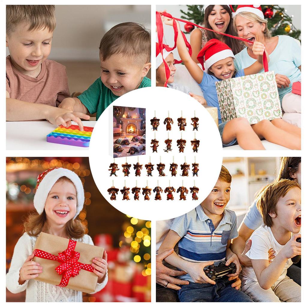 Календарь ожидания Адвента Такса 2025 Рождественский календарь обратного отсчета 24 дня 2D акриловые собачьи украшения для украшения рождественской елки подарки