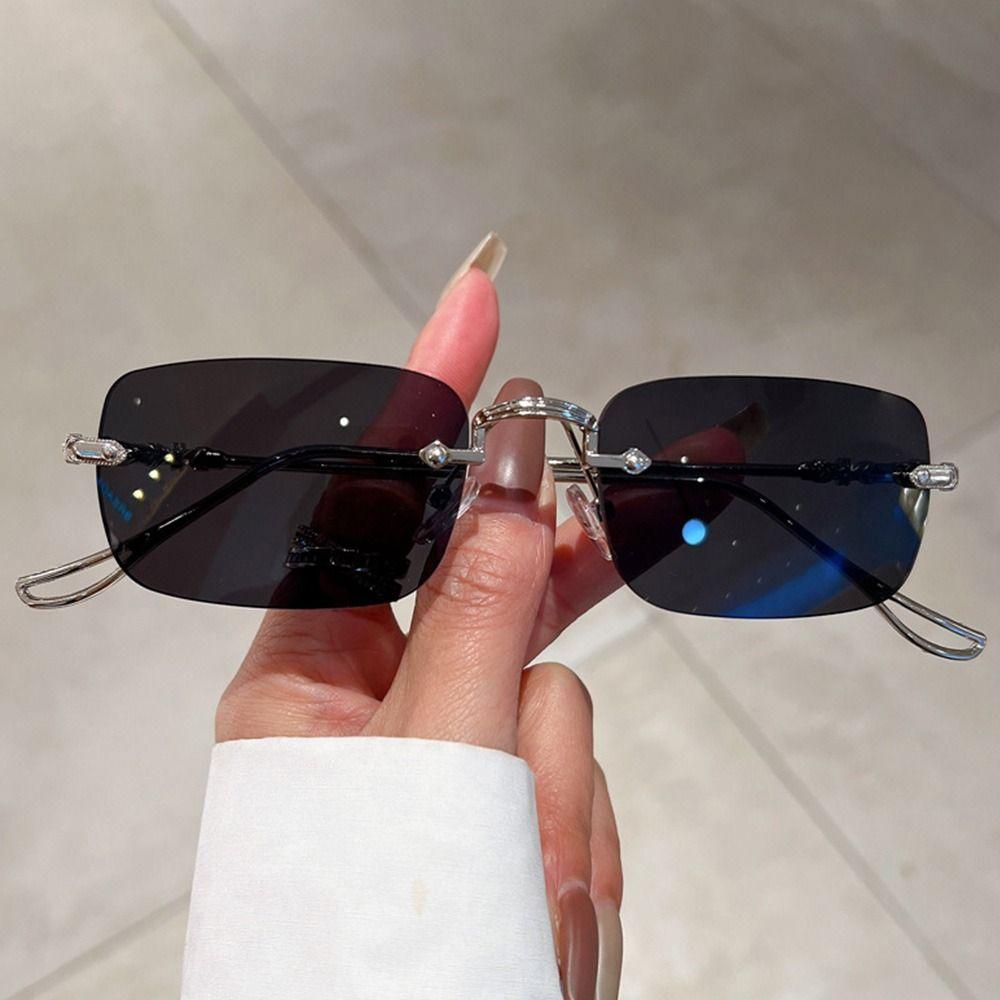 Rimless Metal Rectangle Sunglasses Men Women Fashion Vintage Shades Brand Design Trendy Ocean Lenses Sun Glasses Uv400 Eyewear
