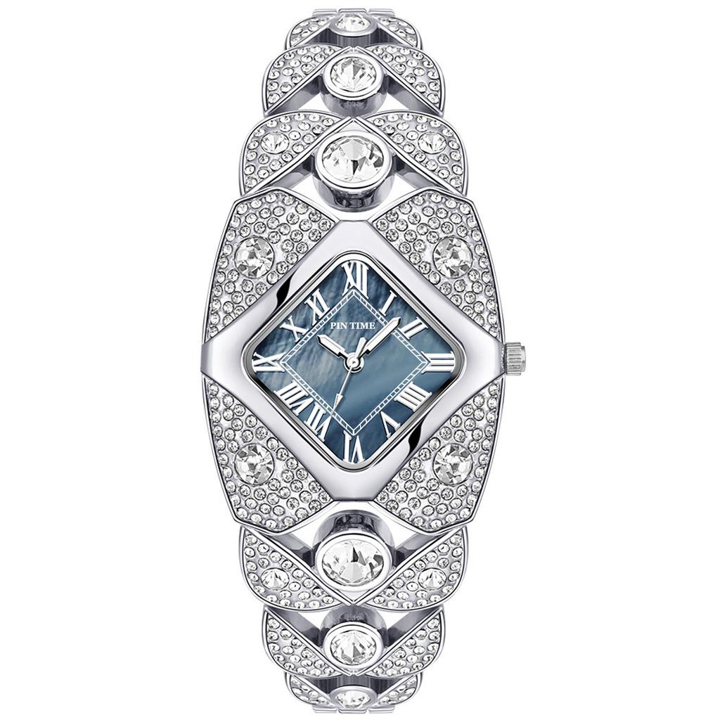 1pc Lady Quartz Watch, with vintage Roman Numerals, Luxurious Style, Set with Zirconium Stones, Simple and Elegant Design, Perfe