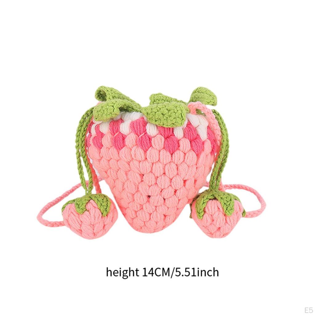 Knitted Shoulder Bag Crochet Crossbody Lovely Decorative Strawberry Shaped Handbag Purse for