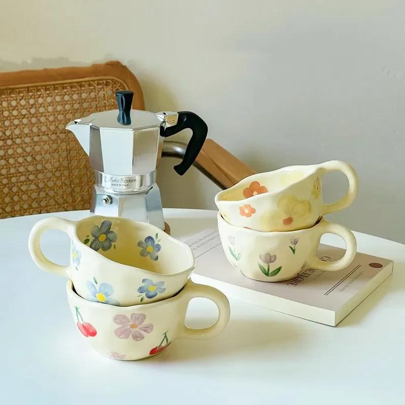 Керамические кружки, кофейные чашки, ручная работа, нерегулярный цветок, чашка для чая с молоком, Ins, корейский стиль, овсянка, кружка для завтрака, посуда для напитков, кухня
