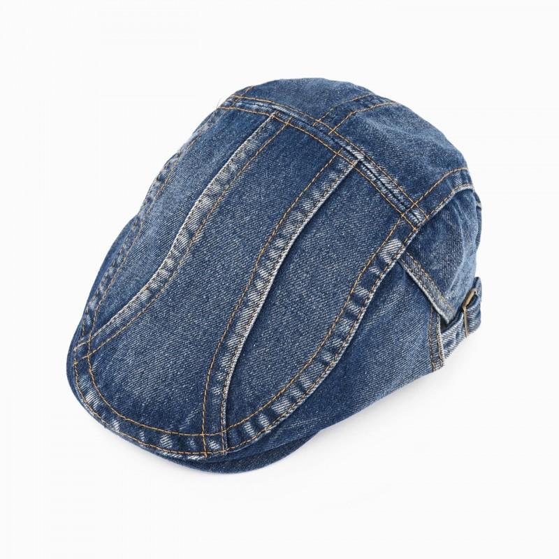 Vintage Washed Denim Cap Unisex Flat Top Short Brim Breathable Sun Hat Street Style