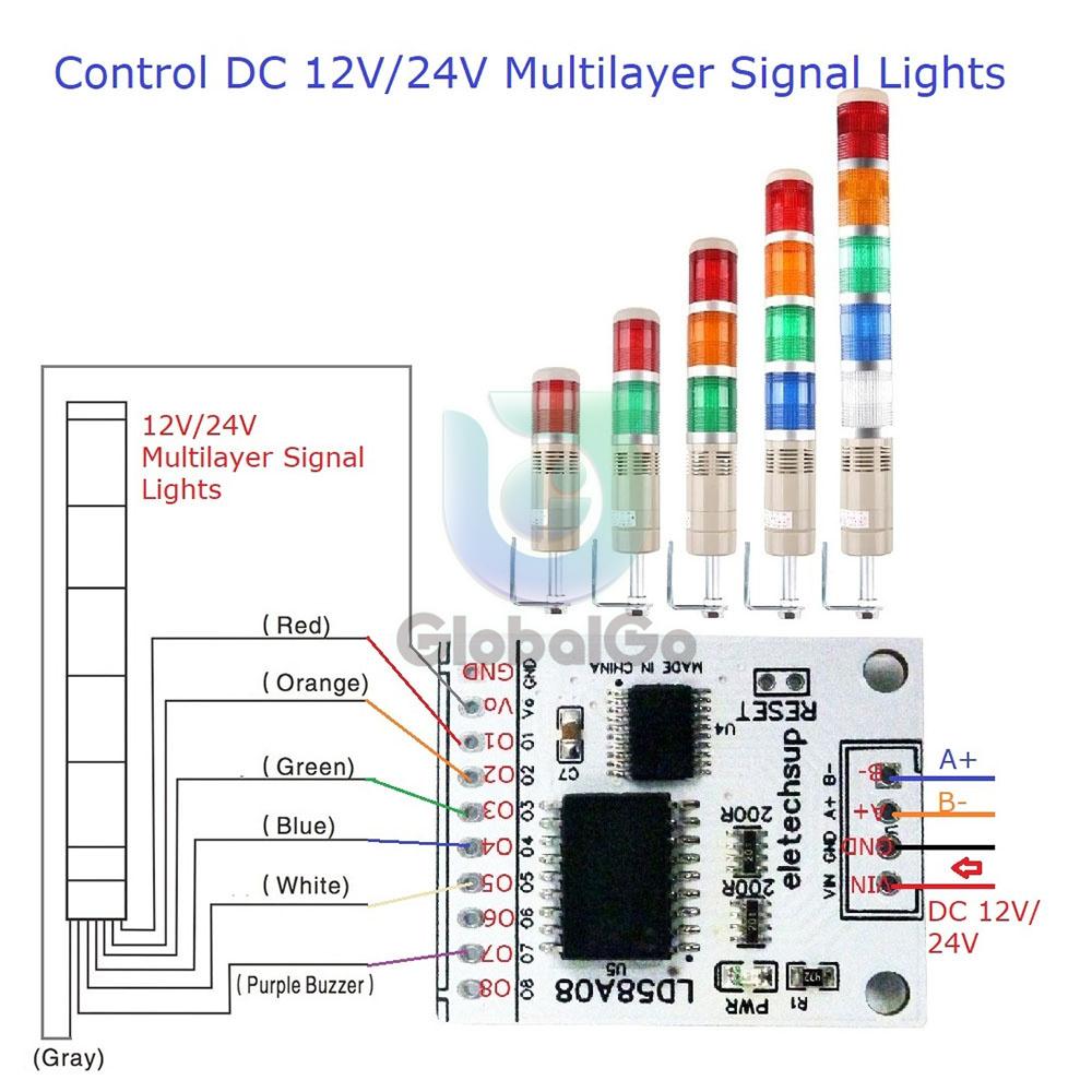 8ch RS485 Modbus RTU DO/PWM Output Multifunction MOS Driver Board for Multilayer Signal Lights LED Relay Solenoid Valves Motor
