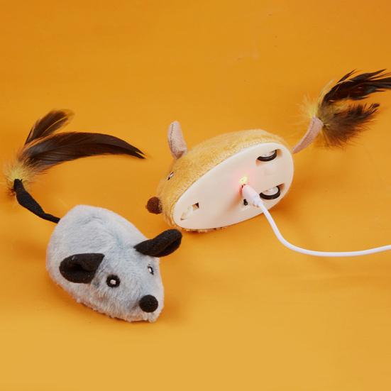 Cat Toy Rechargeable LED Interactive Simulation Mouse Toy Realistic Moving Mouse with Feather
