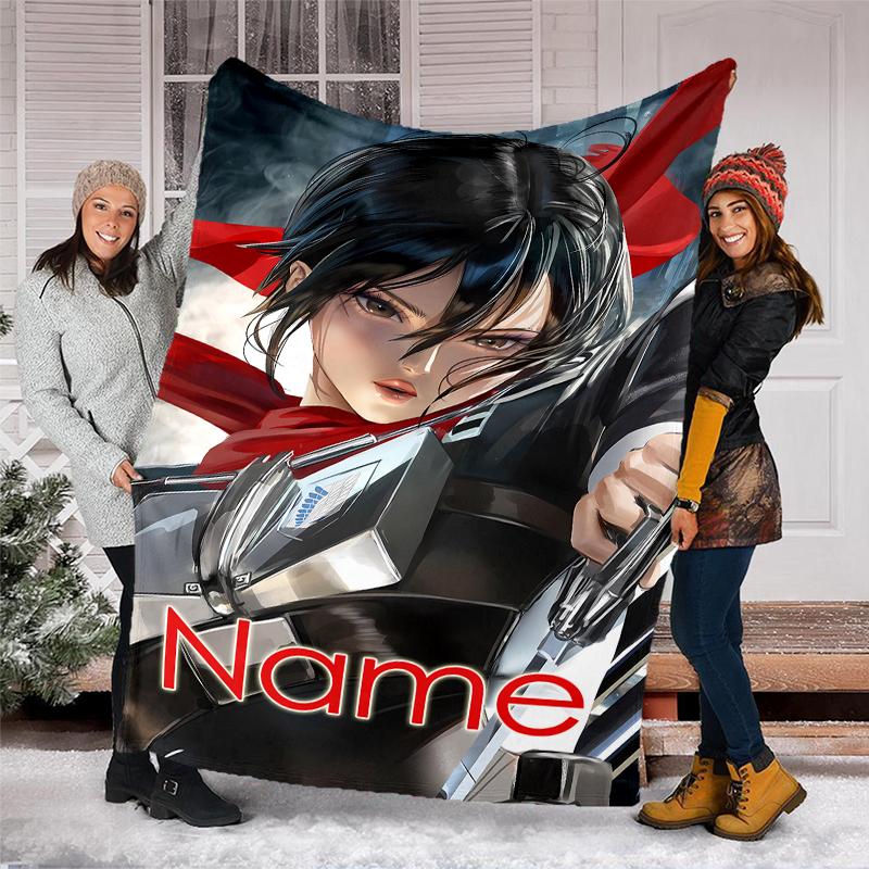Personalized Custom Name Blanket - Attack on Titan Print Design,Blanket for Sofa,Bed,Travel,Camping - Soft and Warm, Great Gift