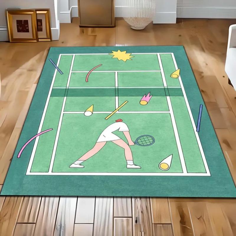Tennis Court Rug Realistic Sports Area Rug Game Room Living Room Bedroom Kitchen Home Decoration 2D Carpet