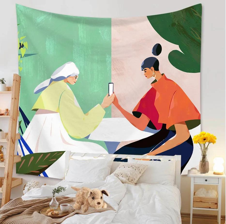 Гобелен для гостиной, фоновая роспись, пляжный коврик, украшение для дома, простой и свежий персонаж, настенный