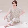 Large Size Cotton Women's Pajamas Summer Short Sleeve Long Pants Set Pajamas