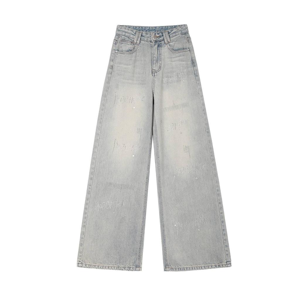 Women's Rhinestone Star Wide Leg Jeans - 2026 Spring/Autumn, Loose & Flattering Floor-Length Pants