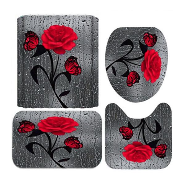 Новая занавеска для душа с принтом розы, нескользящие коврики и коврики для ванной комнаты, чехол на сиденье для унитаза, декор для ванной комнаты, аксессуары для ванной комнаты