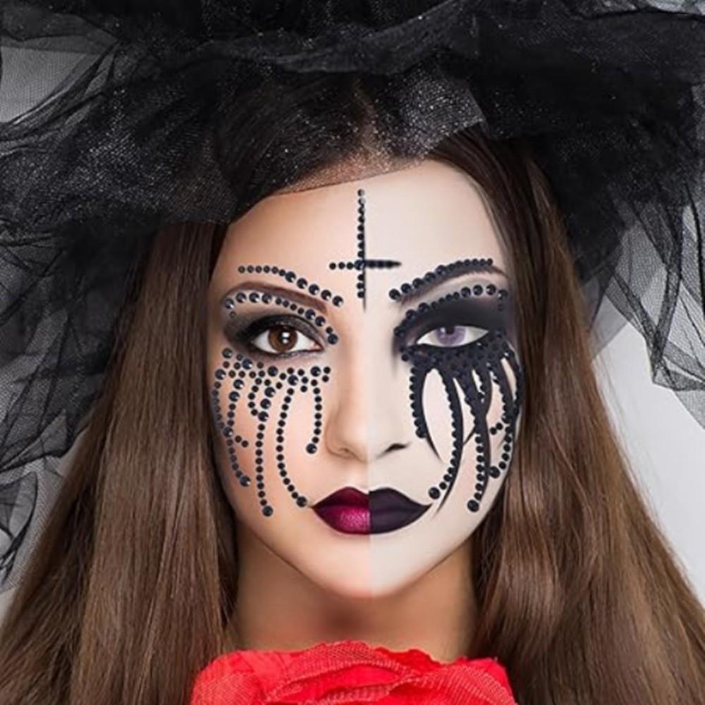 Shiny Halloween Fake Tattoo 3D Resin Jewelry Face Sticker Fashion Face Rhinestone Sticker Body Art