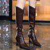 Острый носок женские высокие сапоги на высоком каблуке элегантная обувь 2025 тренд зима новый бренд туфли-лодочки до колена готическая мода Botas De Mujer