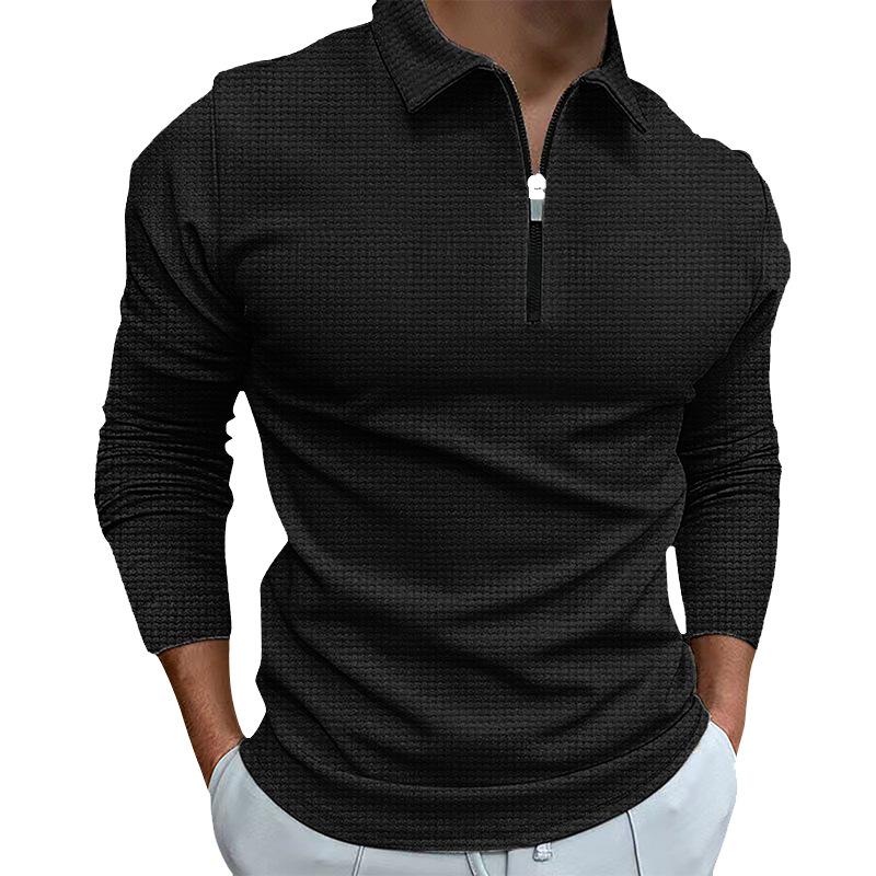 New Waffle Zip Long Sleeve Polo Shirt Men's T-shirt Top 8 Colours