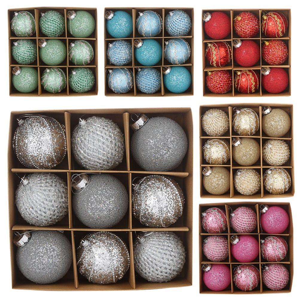 9pcs Glitter Christmas Hanging Balls Set Shatterproof Xmas Tree Ornaments Xmas Party Favors
