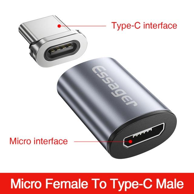 Essager Магнитный адаптер Micro USB Type C для iPhone Samsung Xiaomi Micro Female to USB C Male Кабель Магнитный преобразователь Разъем